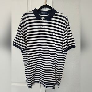 Polo by Ralph Lauren Men's Navy Blue and White Striped Shirt